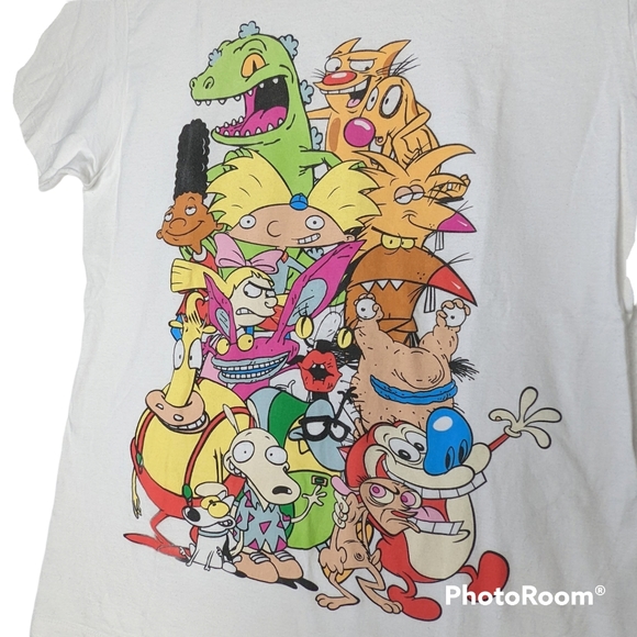 Nickelodeon T-Shirt Sz Medium White SS Nicktoons 90's Cartoon Characters 2016 - Picture 3 of 6